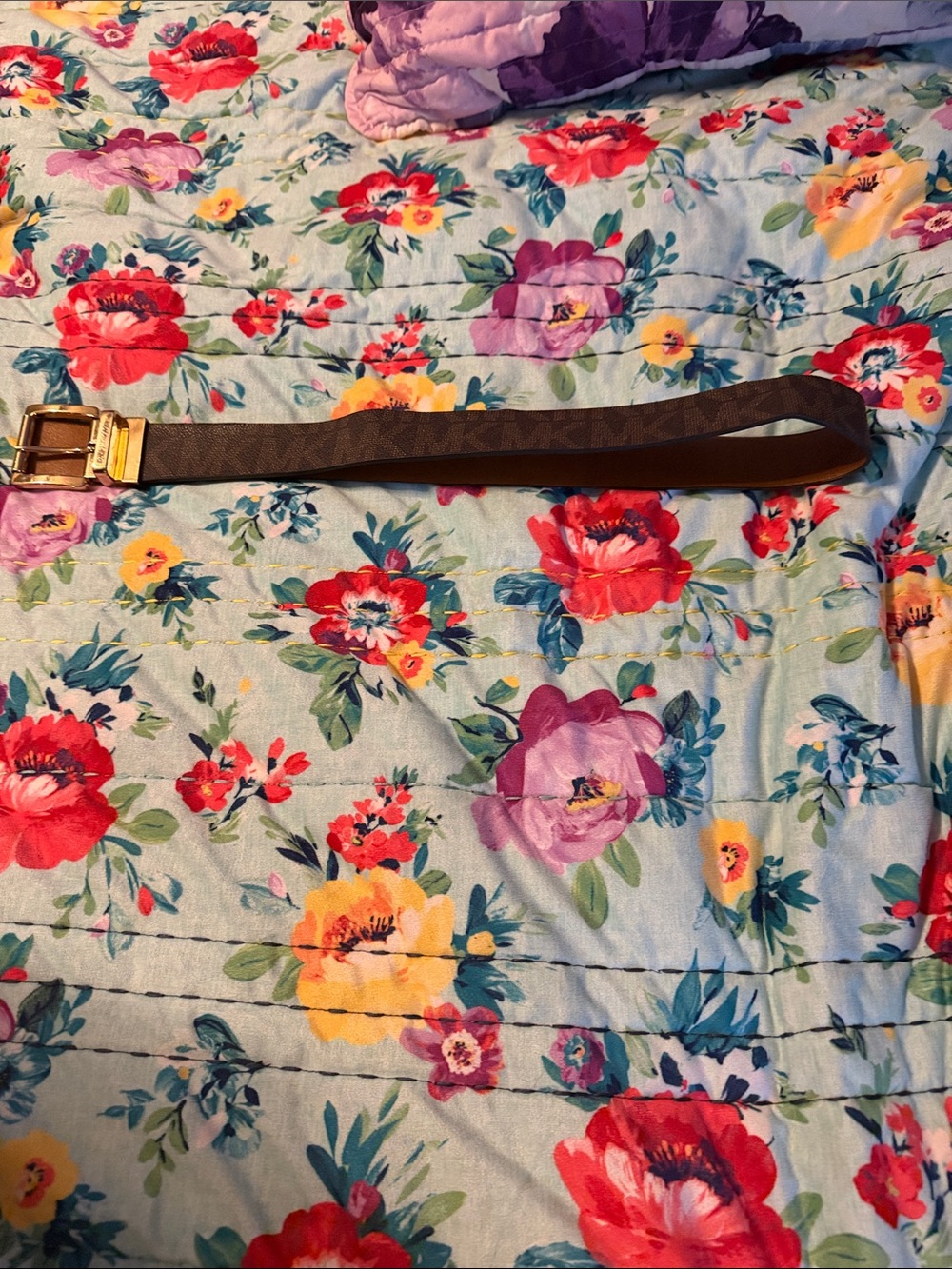 Michael Kors Brown Monogram Belt with Gold Buckle